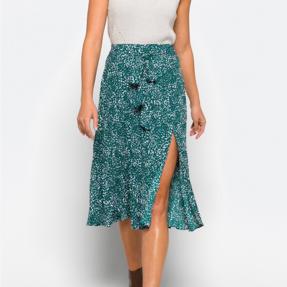 Skies Are Blue Saige Pleated Midi Skirt size S • Teal Floral Summer Skirt